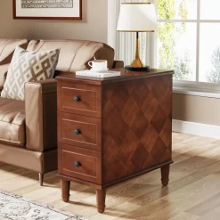 Tribesigns Nightstands*Wood Nightstand, Fully Assembled Narrow Side Table with 3 Drawers