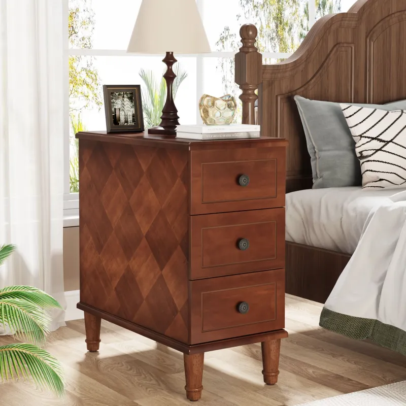 Tribesigns Nightstands*Wood Nightstand, Fully Assembled Narrow Side Table with 3 Drawers