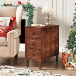 Tribesigns Nightstands*Wood Nightstand, Fully Assembled Narrow Side Table with 3 Drawers