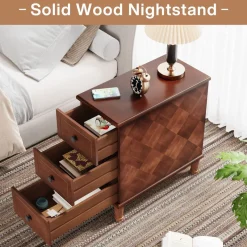 Tribesigns Nightstands*Wood Nightstand, Fully Assembled Narrow Side Table with 3 Drawers