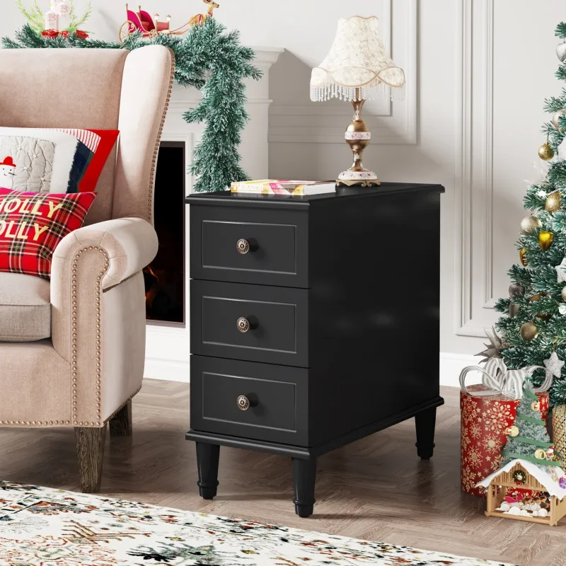Tribesigns Nightstands*Wood Nightstand, Fully Assembled Narrow Side Table with 3 Drawers