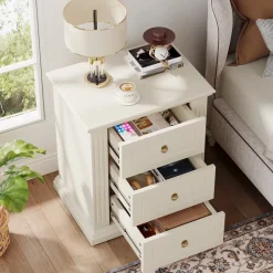 Tribesigns Nightstands*Wood Nightstand, Modern End Table Bedside Table with 3 storage Drawer