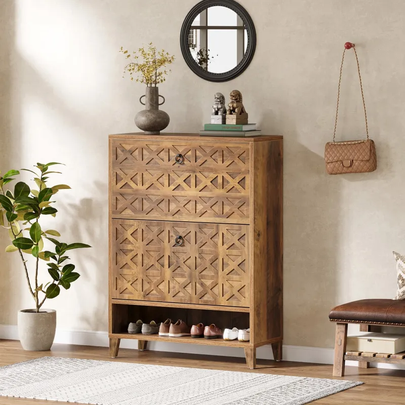 Tribesigns Shoe Racks & Cabinets|Shoe Racks & Cabinets*Wood Shoe Cabinet, Shoe Storage Organizer with 2 Flip Drawers