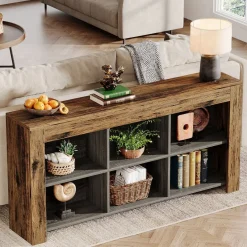 Tribesigns Console Tables|Console Tables*Wood Sofa Table, Rustic Console Table Entryway Table with 6 Storage Cubes