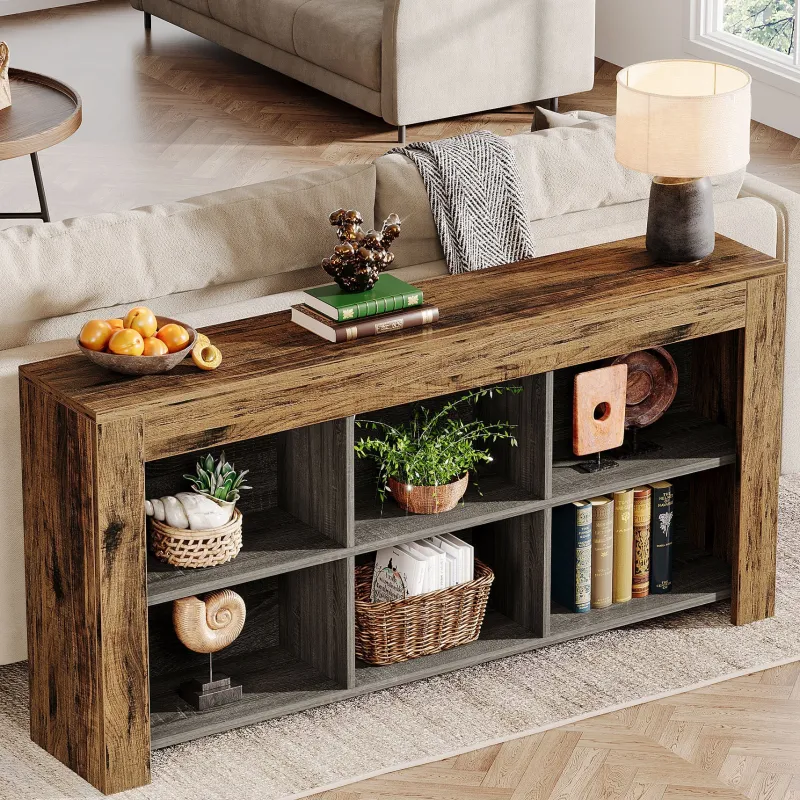 Tribesigns Console Tables|Console Tables*Wood Sofa Table, Rustic Console Table Entryway Table with 6 Storage Cubes