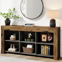 Tribesigns Console Tables|Console Tables*Wood Sofa Table, Rustic Console Table Entryway Table with 6 Storage Cubes
