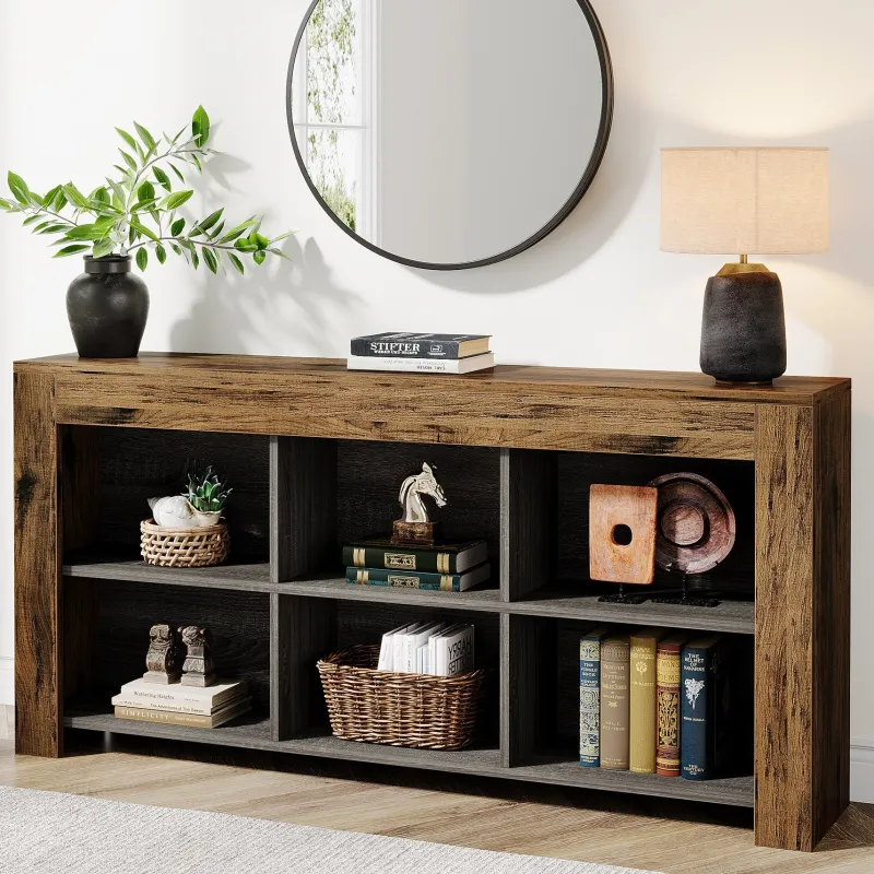 Tribesigns Console Tables|Console Tables*Wood Sofa Table, Rustic Console Table Entryway Table with 6 Storage Cubes