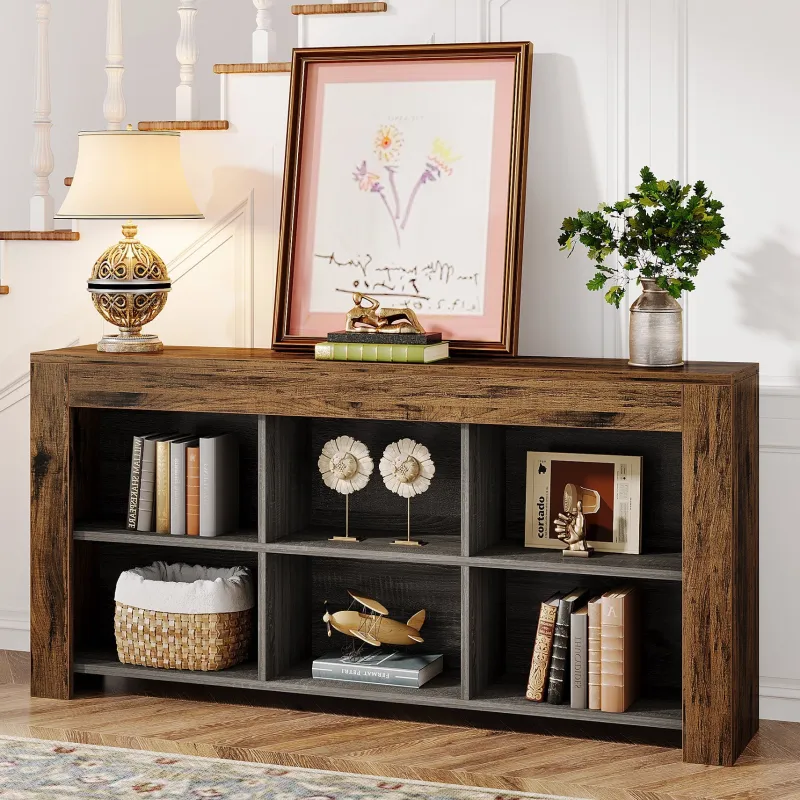 Tribesigns Console Tables|Console Tables*Wood Sofa Table, Rustic Console Table Entryway Table with 6 Storage Cubes