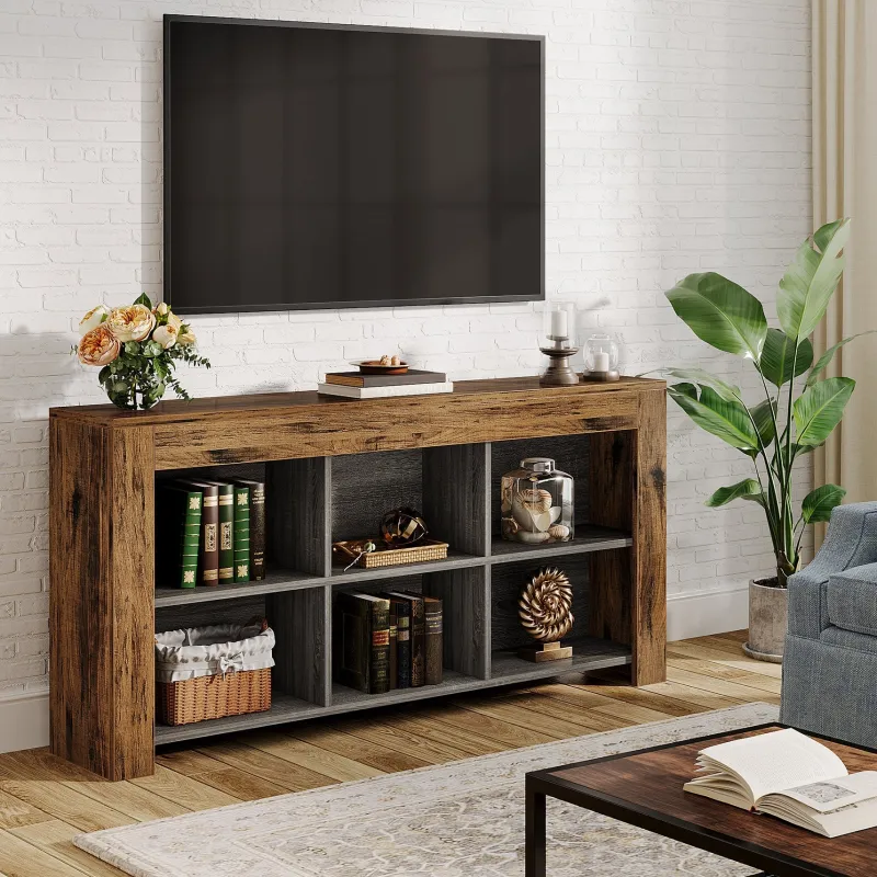 Tribesigns Console Tables|Console Tables*Wood Sofa Table, Rustic Console Table Entryway Table with 6 Storage Cubes