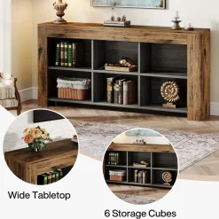 Tribesigns Console Tables|Console Tables*Wood Sofa Table, Rustic Console Table Entryway Table with 6 Storage Cubes