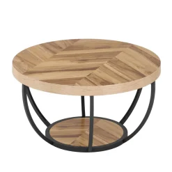 Tribesigns Coffee Tables*Wooden Coffee Table, 2-Tier Round Central Cocktail Table with Shelves