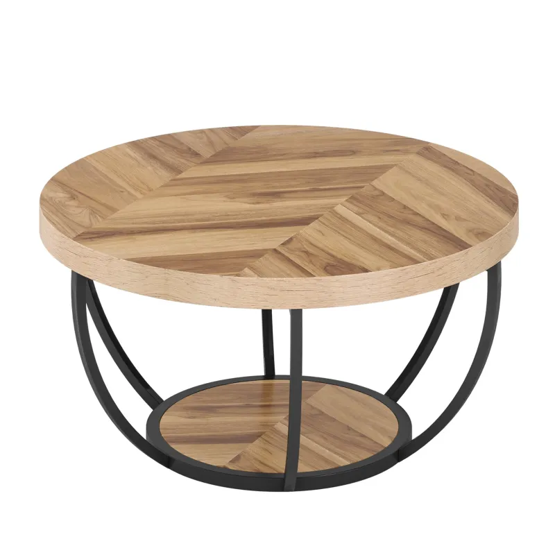 Tribesigns Coffee Tables*Wooden Coffee Table, 2-Tier Round Central Cocktail Table with Shelves
