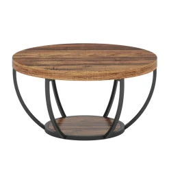 Tribesigns Coffee Tables*Wooden Coffee Table, 2-Tier Round Central Cocktail Table with Shelves