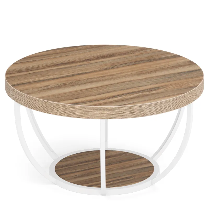 Tribesigns Coffee Tables*Wooden Coffee Table, 2-Tier Round Central Cocktail Table with Shelves