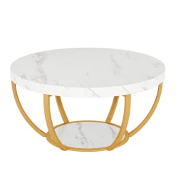 Tribesigns Coffee Tables*Wooden Coffee Table, 2-Tier Round Central Cocktail Table with Shelves