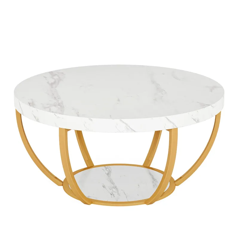 Tribesigns Coffee Tables*Wooden Coffee Table, 2-Tier Round Central Cocktail Table with Shelves