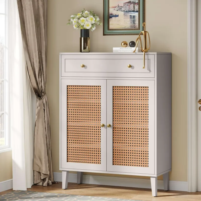 Tribesigns Shoe Racks & Cabinets|Shoe Racks & Cabinets*Wooden Shoe Cabinet, Rattan Shoe Organizer with Doors and Drawer