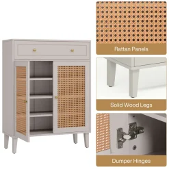 Tribesigns Shoe Racks & Cabinets|Shoe Racks & Cabinets*Wooden Shoe Cabinet, Rattan Shoe Organizer with Doors and Drawer